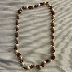 Elegant Amber and White Beaded Necklace Real Gemstones Brand New